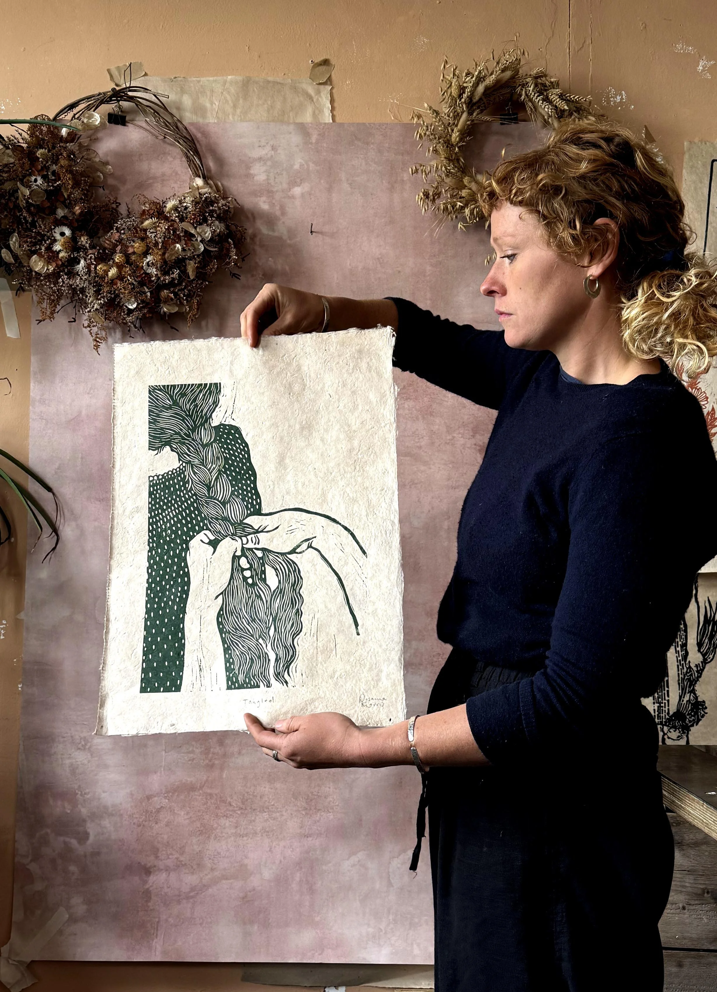 ブラジリエ　【秘密の庭】　lithograph Diversity- blue - Linocut Print — ROSANNA MORRIS
